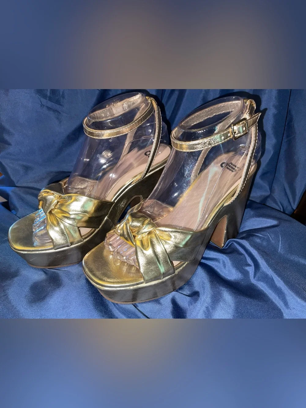 SO - Violeta Metallic Gold Knot Platform Sandals with Ankle Strap
